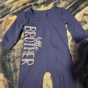 Charming Navy Kids Footie with 'Little Brother' Design